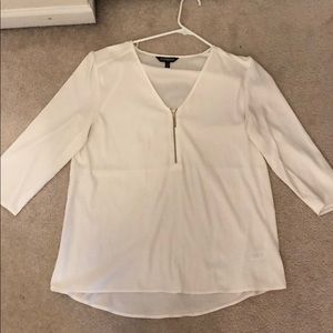 White, flowy dress top with gold zipper